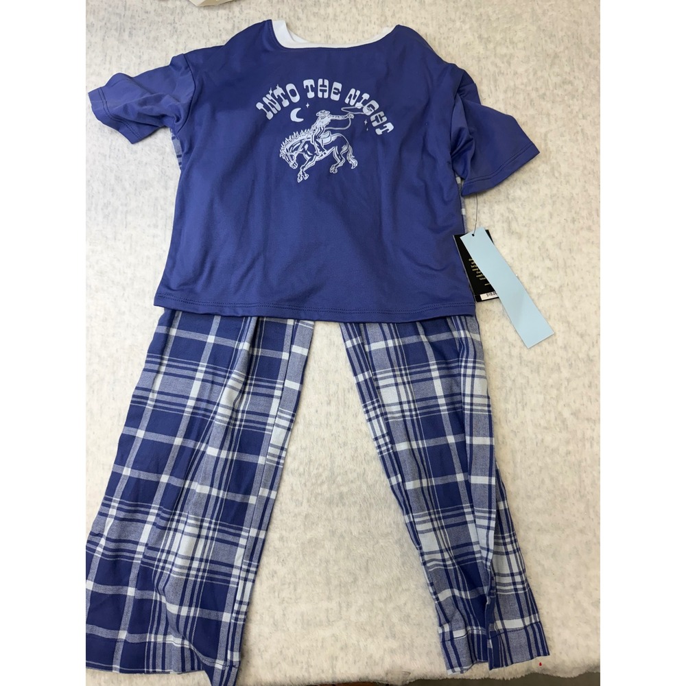 Art Class kids Into The Night Cowboy Pajama Set Blue Plaid Size S 6/7 NWT‎